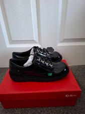 Image of Kickers Kick Lo Core Youth Patent Leather Black Shoes Size uk 5 Eu 38 New