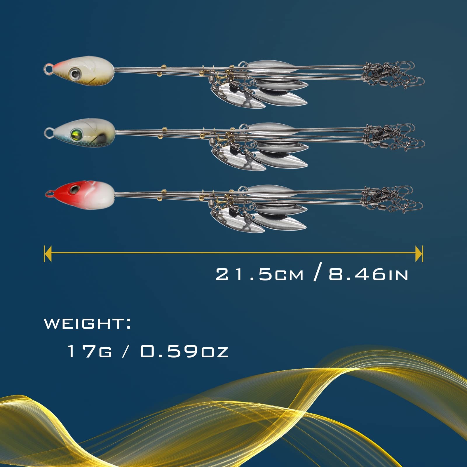 3 Pcs 8.5 in 0.6 Oz Alabama Rigs, 5 Arm Umbrella Rig Swimbait with 4 Willow L... - Image 3