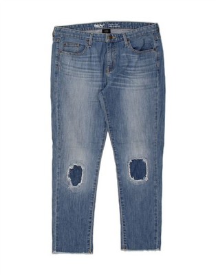 Mossimo Boyfriend Cropped-Damenjeans Used-Look US 10 Large W34 L28 blau BU22