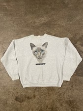 Vintage Cat Shadow Sweatshirt Size XL Oversized Grey Felt Print Font