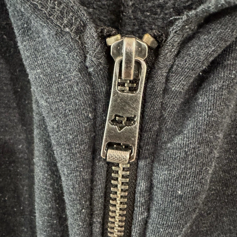 Fox Racing Dark Gray Full Zip Hooded Sweatshirt XL Y2k Streetwear Thumb Holes - Image 4 of 4