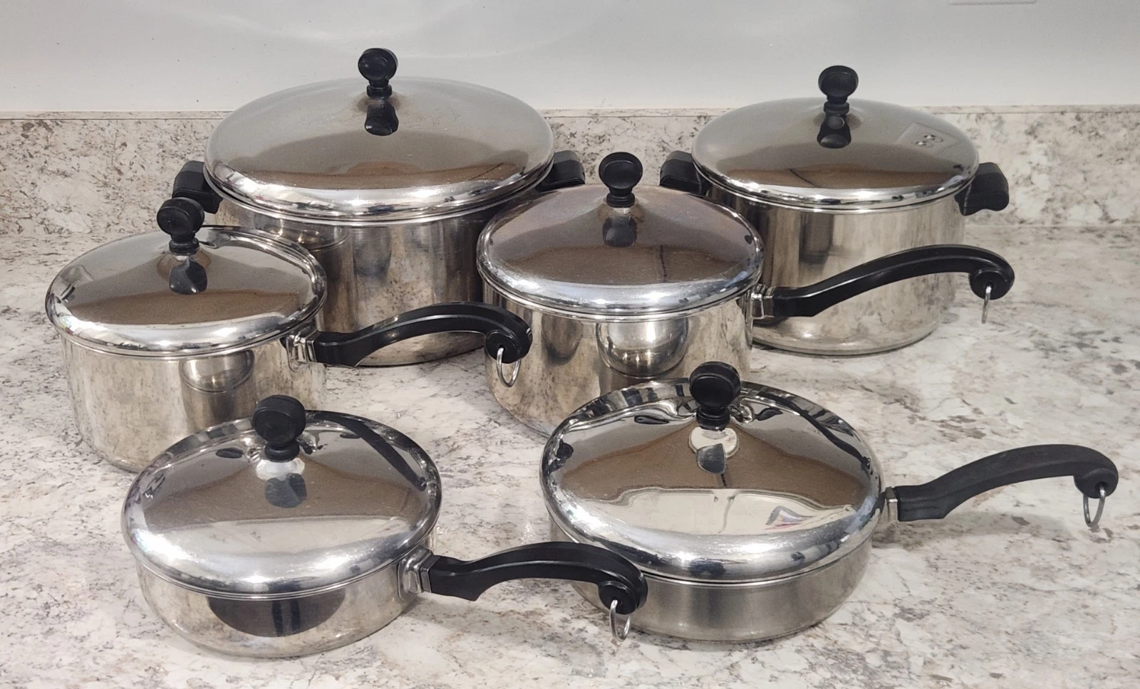 Farberware Vintage 12 Piece Cooking Set Alum Clad SS Pots Pans Lids NY USA