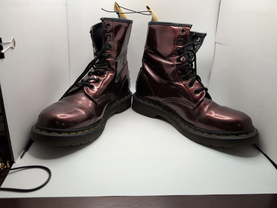 Dr Martens 1460 Vegano Cromo Imitación Cuero Rojo Sangre de Buey Botines Talla US 8 EU 3 Foto 4 de 4