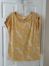 Liz Claiborne Womens Sz S Pretty Shades yellow white floral Short Sleeve
