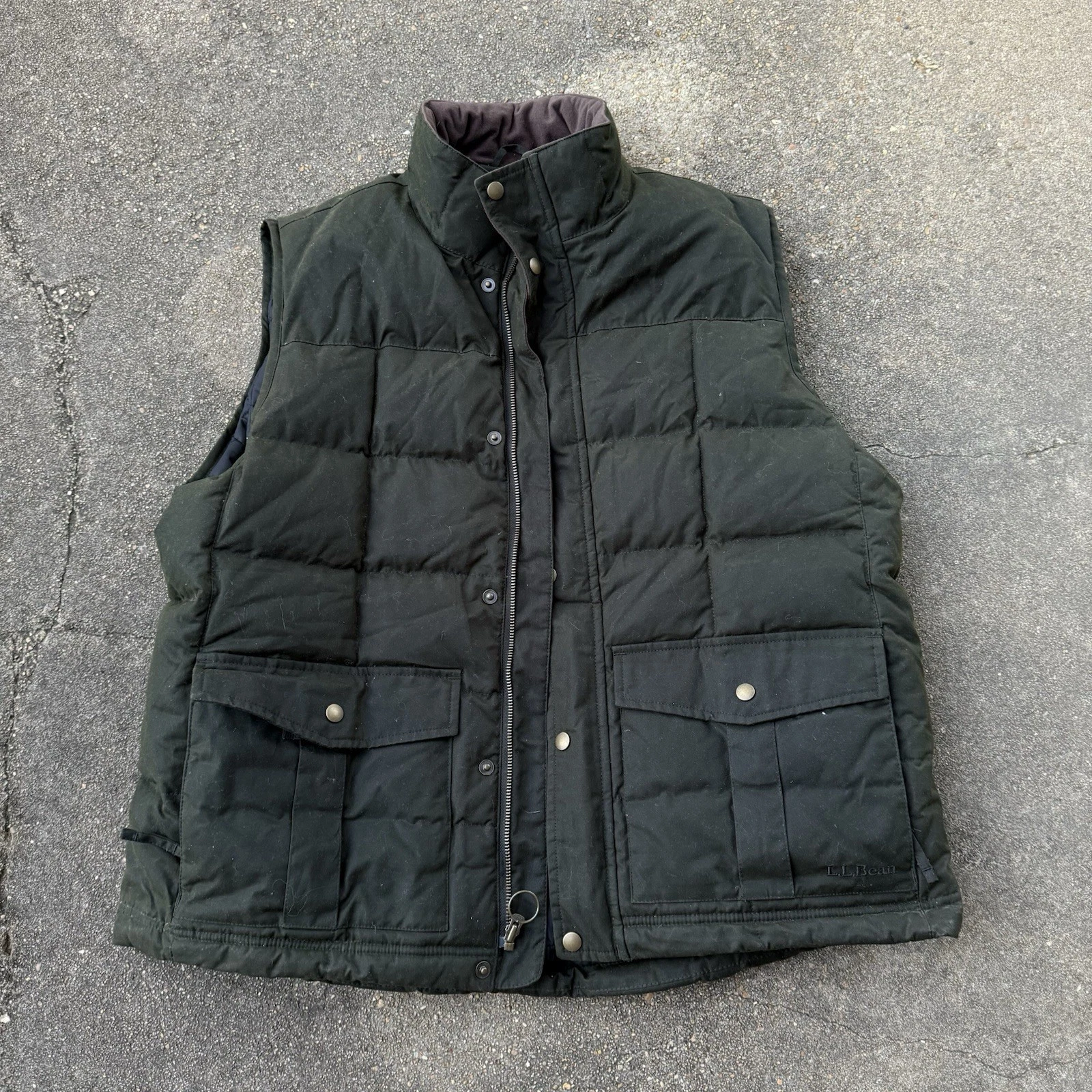 Vintage L.L. Bean Upcountry Waxed Cotton Down Vest Green Men’s L Large Downtek