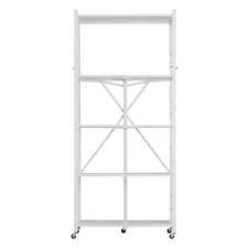 Foldable 5-Level Organizing Shelf No Assembly Cabinet on Wheels White