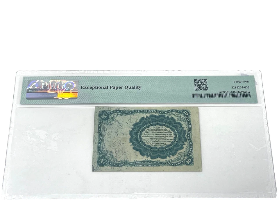 1869 - US, 10 Cents 5th Issue Fractional Currency-#1266, PMG 45, Choice EF (#33) - Image 2 of 2