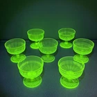 7 Vintage Anchor Hocking Block Optic Green Depression Glass Uranium Sherbet Cups