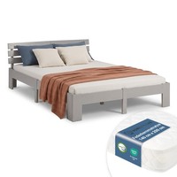 Holzbett 140X200 Doppelbett Mit Lattenrost Matratze Grau Bett Massiv Homestyle4u