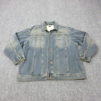 Sean John Denim Jacket Mens 2XL Blue Button Front Embroidered Hip Hop Casual