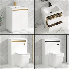 Bathroom Vanity Unit Undrilled Stone Basin Sink White Cabinet Storage BTW WC Pan