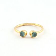 Casual Wear Aqua Chalcedony Yellow Gold Plated Handmade Adjustable Ring Jewelry