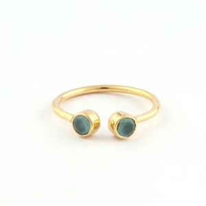 Authentic Casual Wear Aqua Chalcedony Yellow Gold Plated Handmade Adjustable Ring Jewelry
