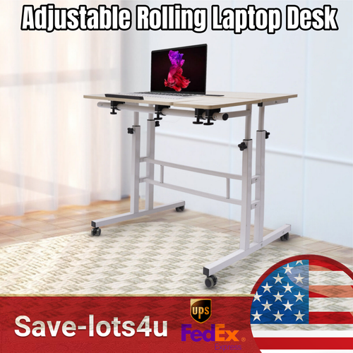 Adjustable Rolling Laptop Desk Office Computer Table Mobile Stand up Workstation