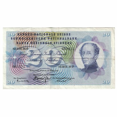 [#390306] Banknot, Szwajcaria, 20 Franken, 1963, 1963-03-28, KM:46j, EF(40-45) - Zdjęcie 1 z 2