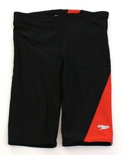 Speedo Powerflex Eco Black  Red Revolve Splice Jammer Swimsuit Men's NWT