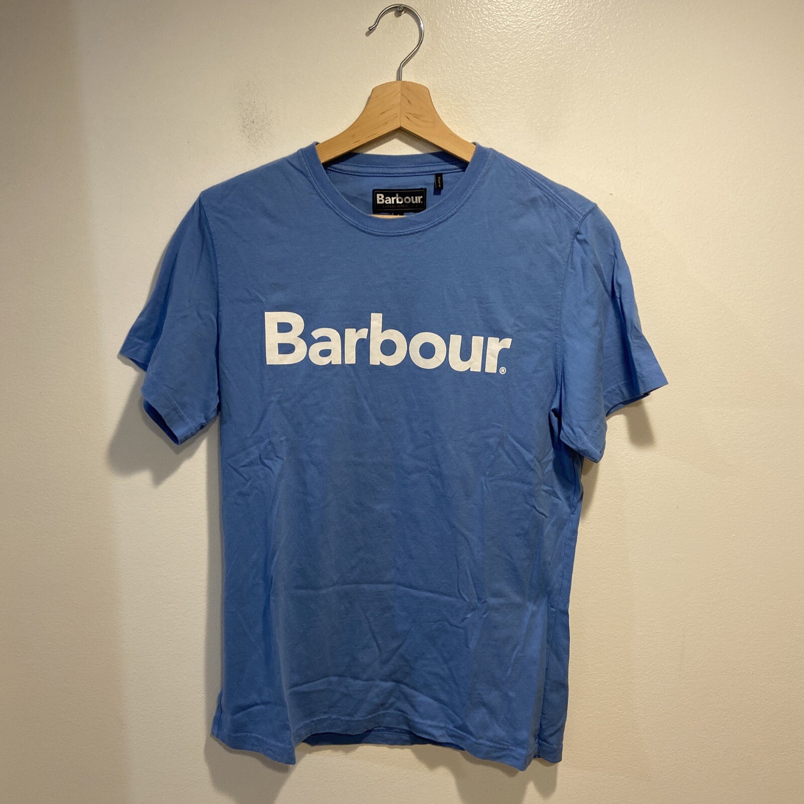 BARBOUR Mens Slim Fit T-Shirt Top Medium Navy Blue Cotton