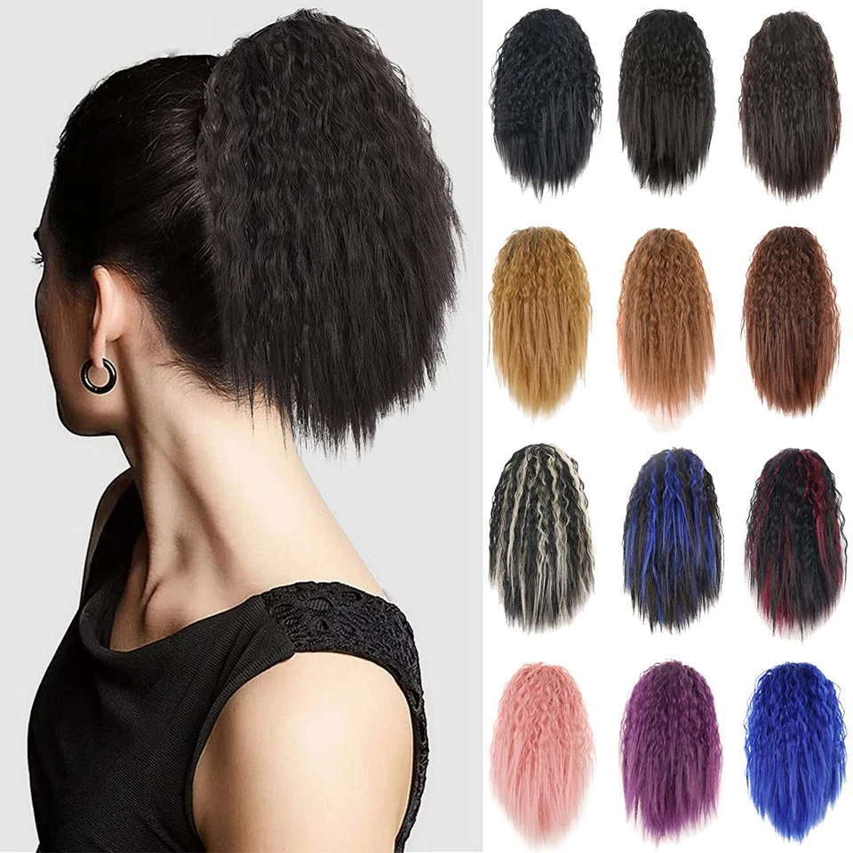 Pieza de pelo corta rizada recta cola de caballo con cordón cola de caballo para mujer negra EE. UU. Foto 2 de 4