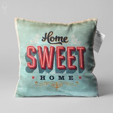 Retro Home Sweet Home Cushion Cover with Mint & Red Colours | Double Sided