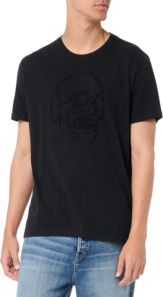 $148 John Varvatos Men's Knot Skull Tee, Black, Medium