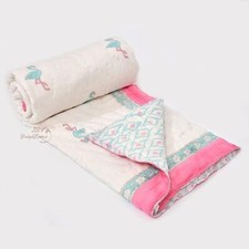 Indian Handmade Baby Quilt, Organic Cotton Filled Quilt, Baby Size: 60X40 Inch