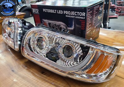 trux Peterbilt 389 headlights 388 chrome plug n play all led dual