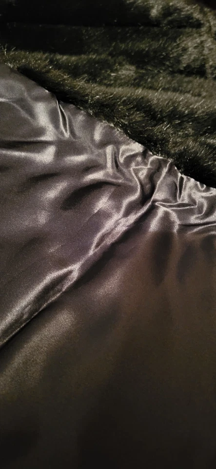 Luxe 48"x61" Black Faux Fur Lined Coverlet - Image 2 of 4