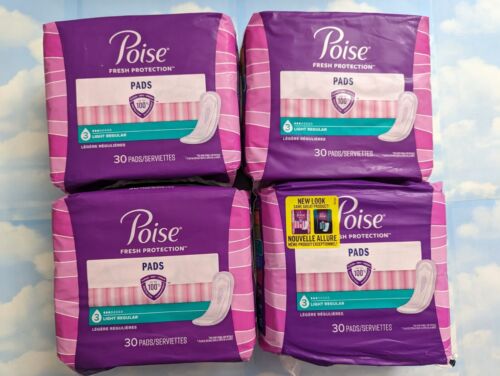 LOT (4) POISE PADS REGULAR LENGTH LIGHT ABSORBENCY 30 PADS EACH - Picture 1 of 1