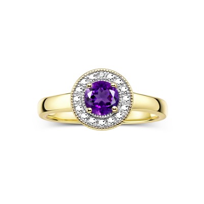RYLOS Halo Ring w/ 4mm Round Gemstone & Diamonds, Gold-Plated Silver, Sizes 5-10