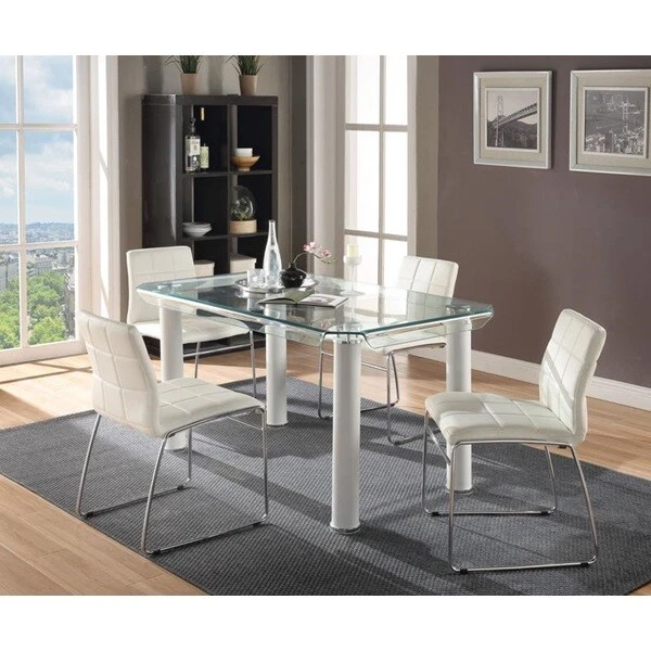 Juego de 2 sillas blancas Gordie con respaldo a cuadros de PU y cromo con mostrador de altura Foto 2 de 4