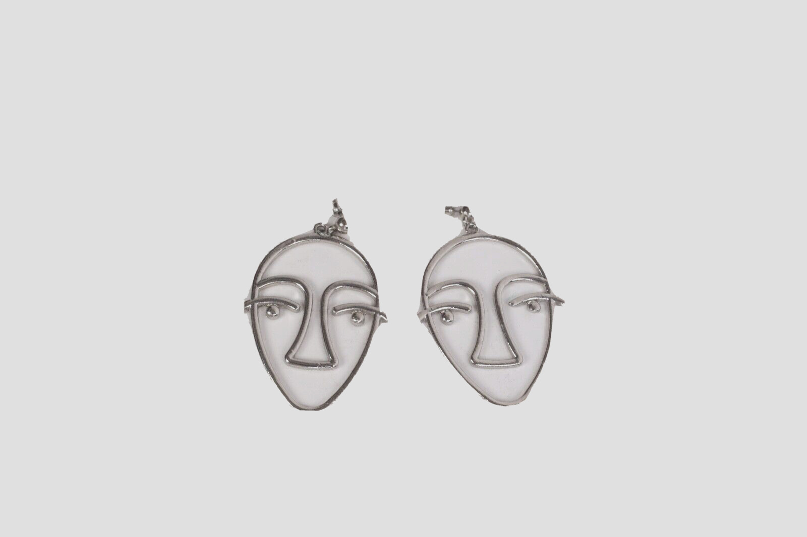 Silver Human Face Line Shape Drop Dangle Stud Ear… - image 3