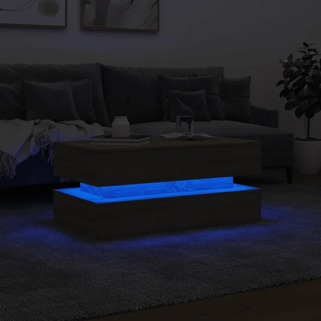 Modern SONOMA OAK Coffee Table LED Light Living Room 90cm
