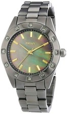NEW DKNY GUNMETAL,PEWTER TONE S/STEEL+MOP,GOLD,CRYSTAL DIAL WATCH NY8662