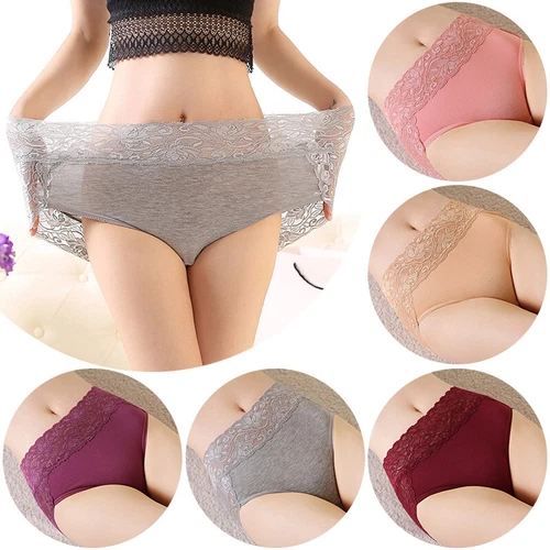 3/6X Women Lace Panties Brief High Waist Breathable Knickers Underwear Plus Size - Picture 1 of 36