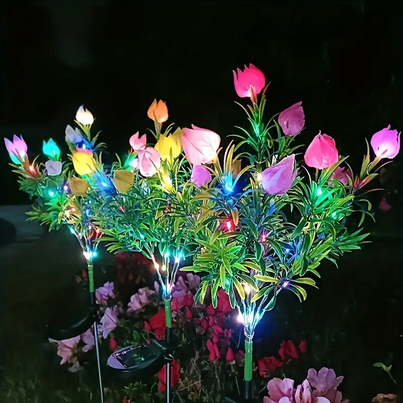 Solar Powered Gardenia Flower Lights Outdoor Waterproof Garden