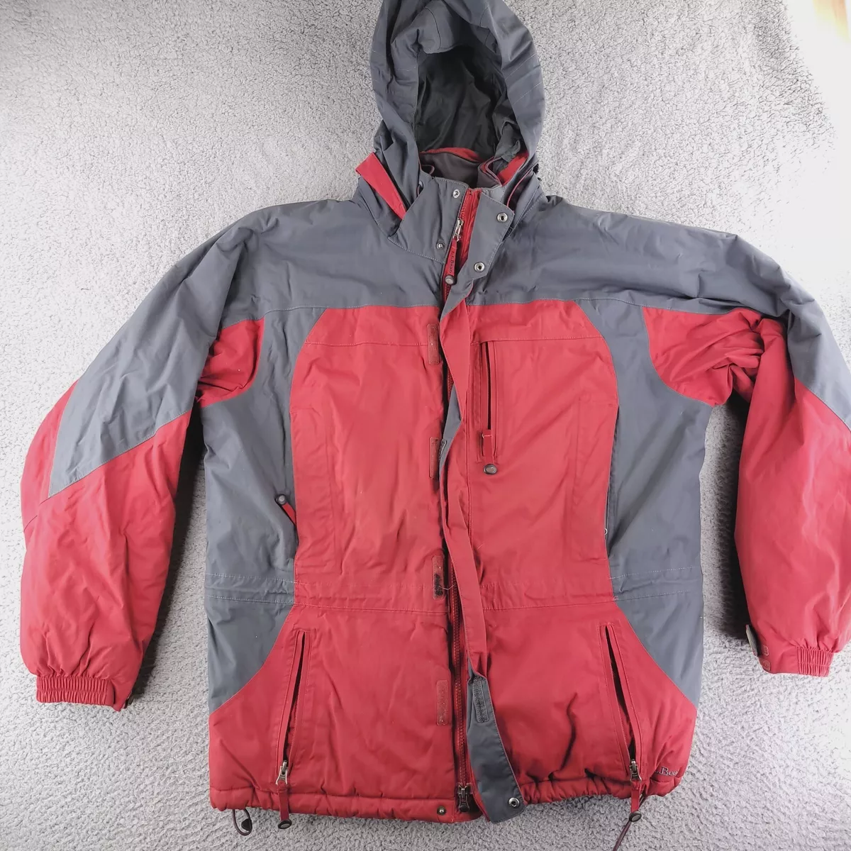 LL Bean Jacket Mens Large Red Gray Nylon Winter Shell