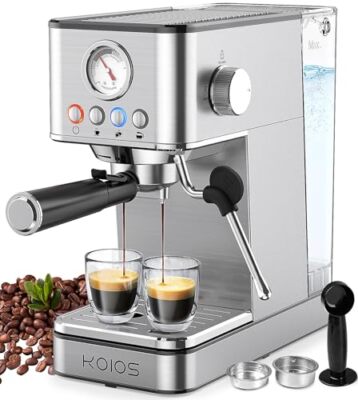  Espresso Machines, Upgraded 1200W Espresso Maker with Foaming Steam Silver