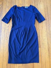 Calvin Klein Dress Womens 8 Blue Sheath Half Sleeve Boat Neck Work Office