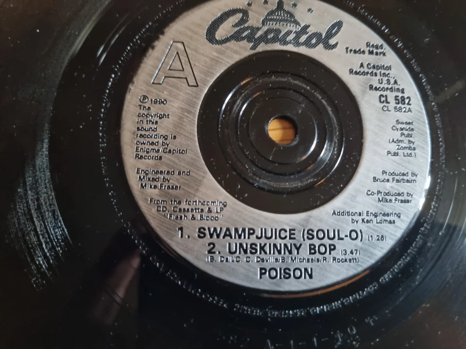 Poison – Unskinny Bop 1990 Capitol Records 7” Hard Rock - Image 3 of 4