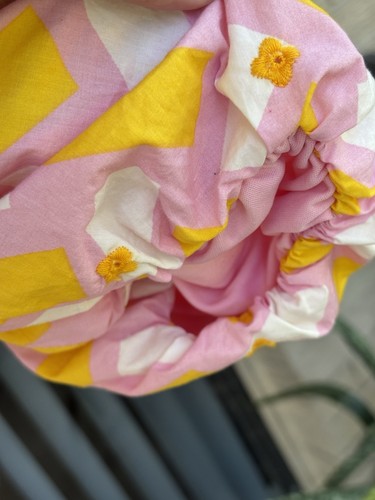 Zara Printed Poplin Puff Sleeve Bodysuit Pink Yellow Smocked Abstract  M - Picture 8 of 20