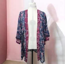 Navy Blue Floral Kimono One Size Lace Trim One Size FLAWED
