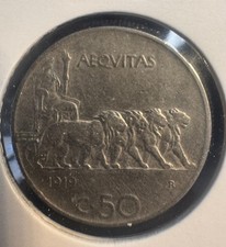 ITALY KINGDOM 50 CENTS 1919 R ITALIAN LIRA KING VITTORIO EMANUELE III