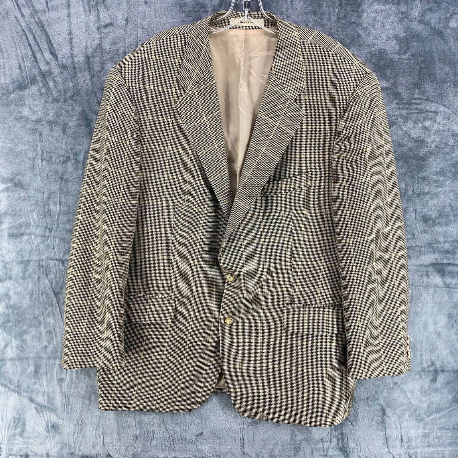 Ralph Lauren Blazer Sport Coat Houndstooth Wool Tan Brown 46R or 48R READ