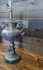 Vintage Brass Table Lamp Asian Dragon Themed Extremely Detailed 18"T See Photos