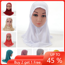 Ramadan Kids Girls Islam Muslim Hijab Scarf Middle East Rhinestone Headwear 2-6Y