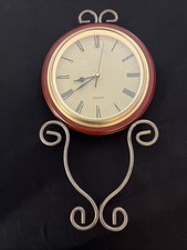 Vintage Quartz Wall Clock Wooden Plaque On A Metal Frame 10-1/2” X 20”
