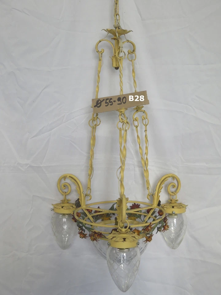 Lustre Style Floréal Art Nouveau En Fer Forgé Vintage Fleurs Verre B28 - Photo 2/4