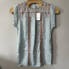 NEW Heyson Size Large Dress Blue Orange Embroidered Beach Cottage Core Pockets