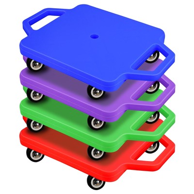 4 Pcs Sports Scooter Board with Handles for Non-Marring Plastic Casters Floor...