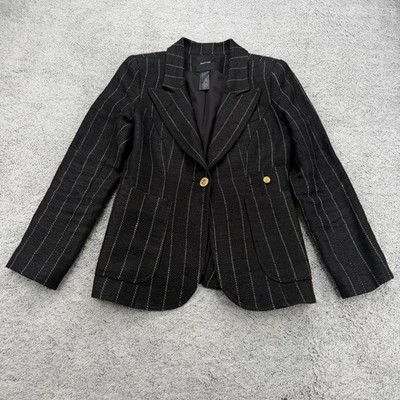 Smythe Patch Pocket Duchess Blazer Women 6 Striped Gold Button Linen Elbow Patch